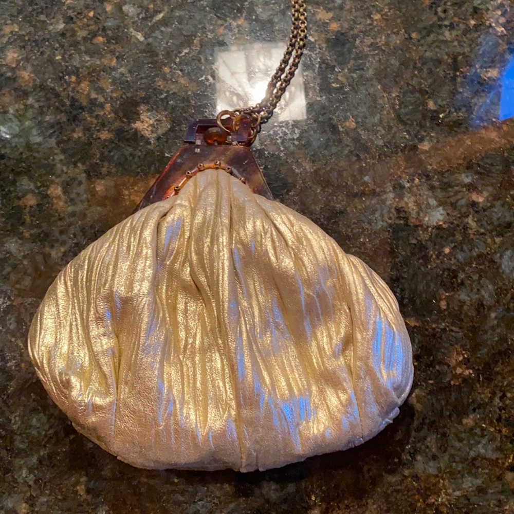 Gold Leather /Tortoise evening bag🌺